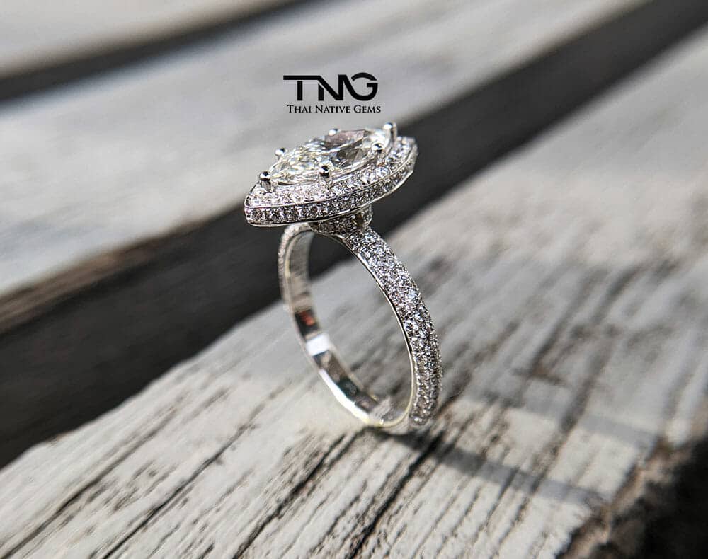 Custom Made Marquise Pave Diamond Engagement Ring from Bangkok, Thailand