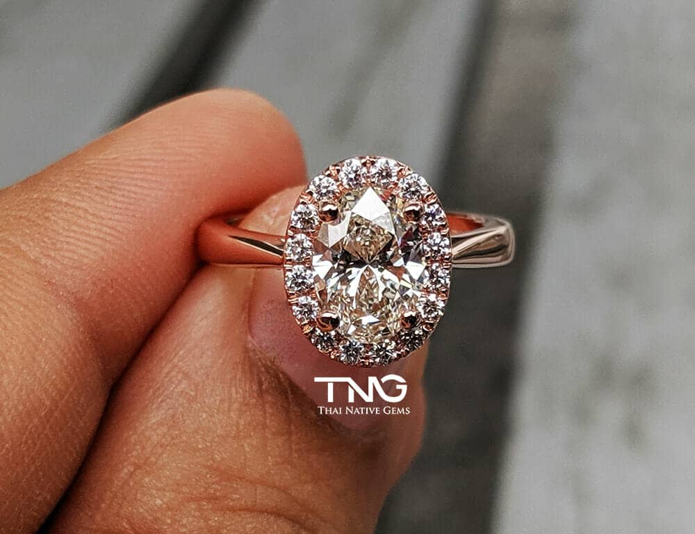 Custom made Oval Diamond Engagement Ring set in 18K Rose Gold from Bangkok, Thailand