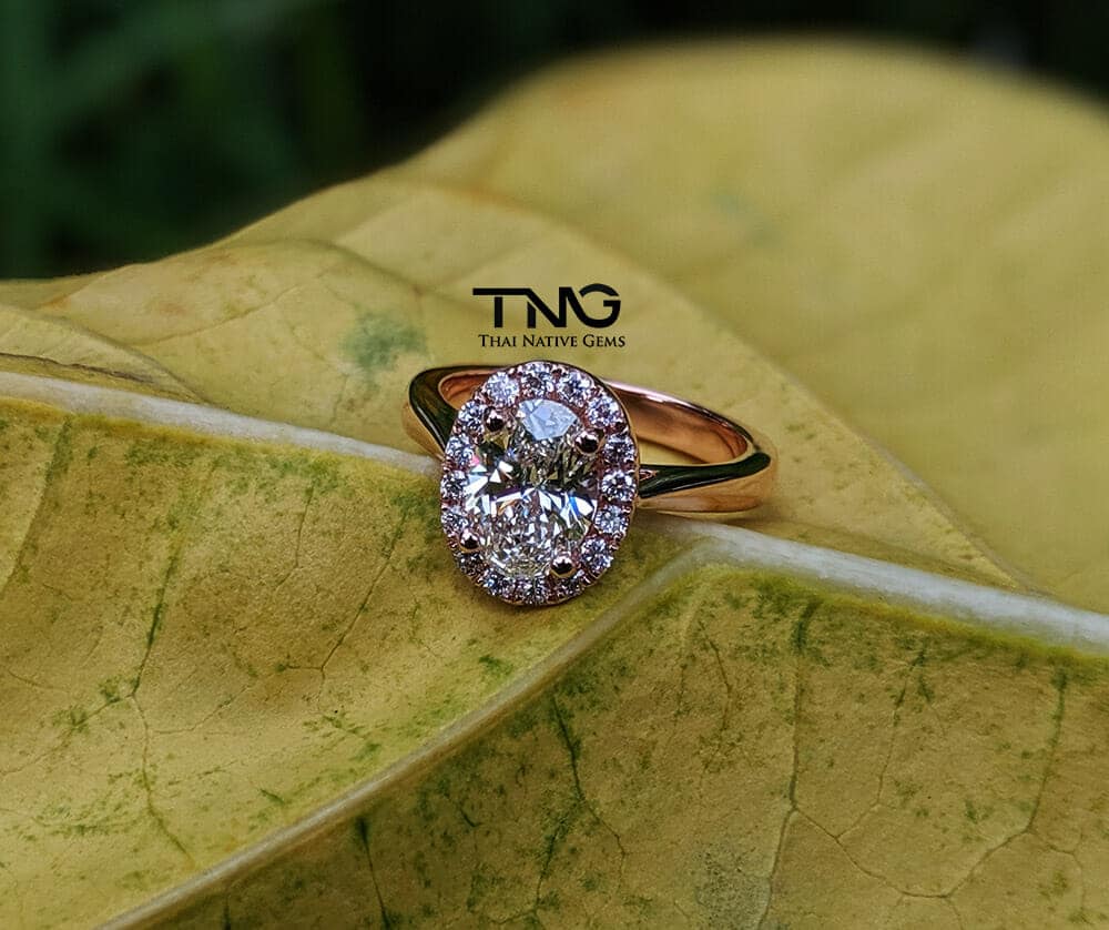 Custom made Oval Diamond Engagement Ring set in 18K Rose Gold from Bangkok, Thailand
