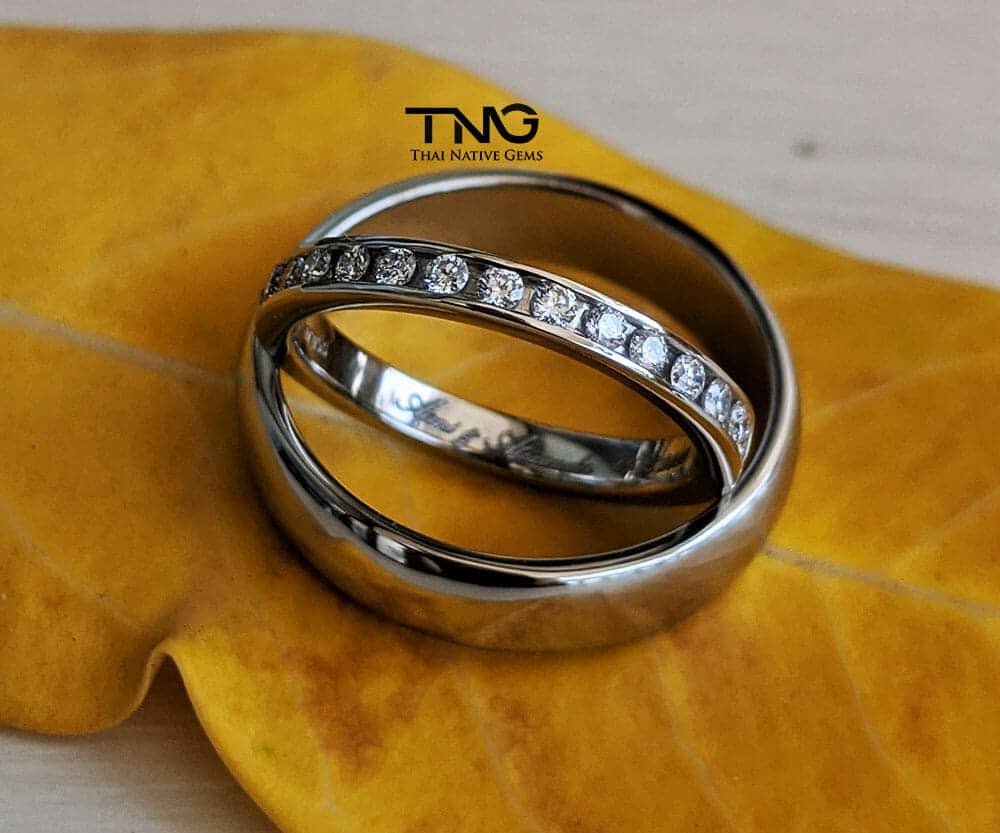Custom made wedding rings and bands in Bangkok, Thailand. His and Her wedding bands in diamond and platinum