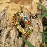 Custom Made Wedding Ring and Band in Bangkok, Thailand. Nine Stone Lucky Gemstone Her Band